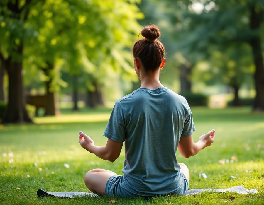 Person meditating outdoors